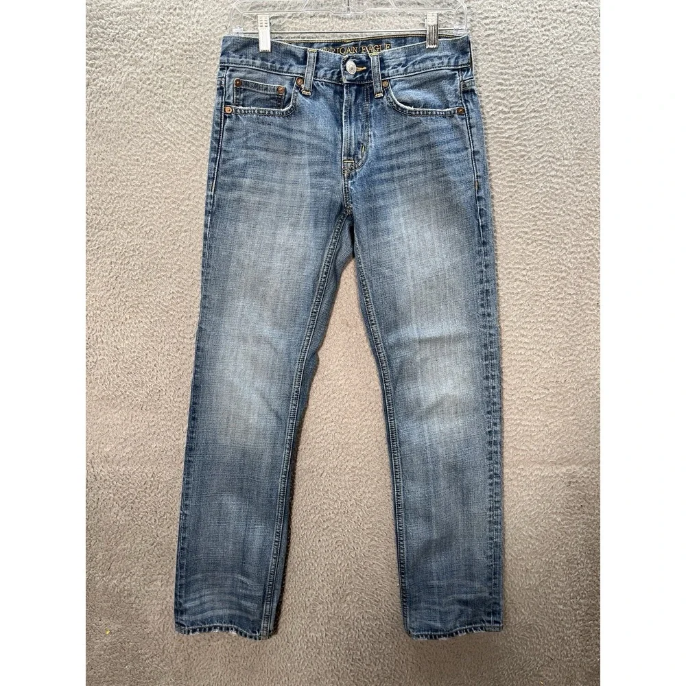 American Eagle Jeans‎ Mens 28x32 Blue Slim Straight Distressed Denim Preppy